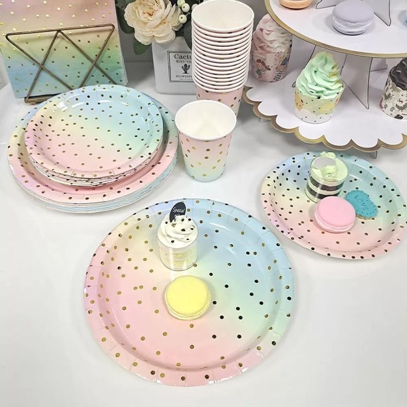 Top Sponsor Listing Sets Party Classic Hot Gold Color Red Round Dots Eco-Friendly Paper Disposable Plate Cup Napkins Dinnerware Sets at Any Event or Part