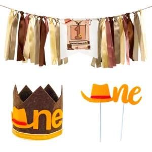 Boys Day Cowboy Theme Party Crown Banner Cake Topper Decoration Supplies