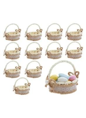 New Arrival Creative Hand-Made Woven Plastic Easter Basket with Easter Hemp