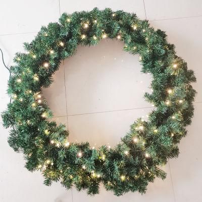 PVC Material 80cm, 100cm, 120cm X&prime;mas Decoration Artificial Green Christmas Wreath with LED Light