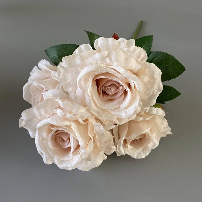 Hot Sale Quality Silk 5heads Rose Flower Silk Rose Flower Bouquet for Wedding Decoration