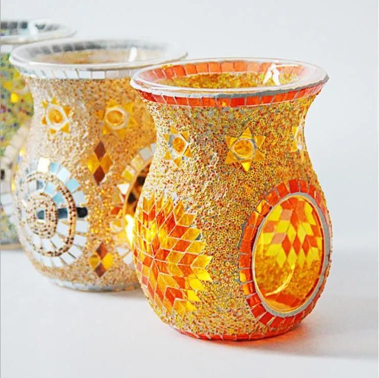 Handmade Glass Candlejar Coloreful Mosaic Hurricane Tealight Candle Holder