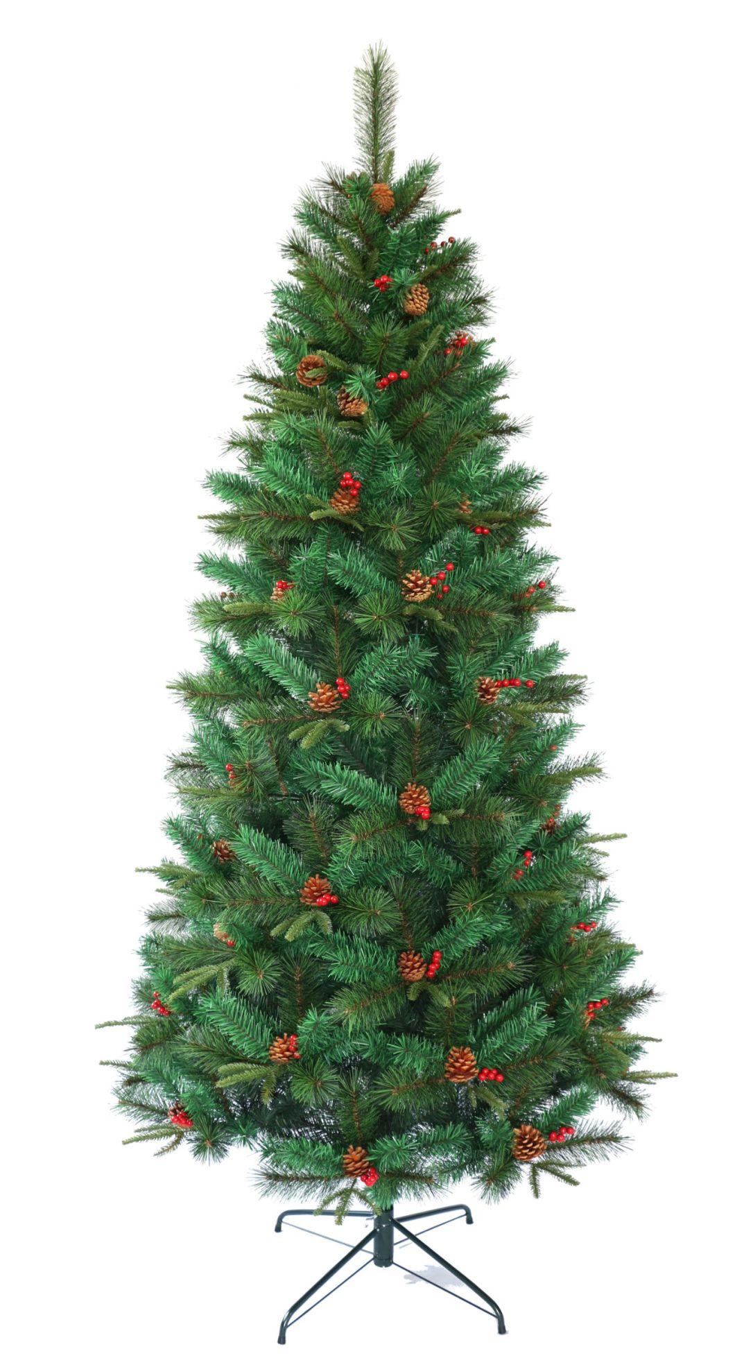 6FT PE, Pine Needle & PVC Mixed Tips Christmas Tree, Pine Cone, Red Berry