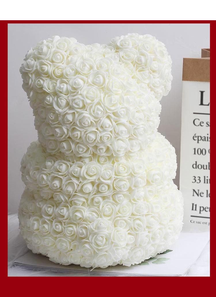 Wholesale Artificial Custom Flower Teedy Bear Rose Foam/PE 25cm Box Valentines Day Rose Teddy Bear