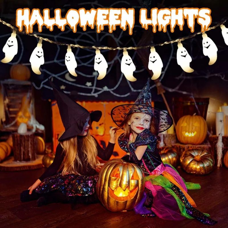 Halloween Decorations, 20FT 60 LED Orange Pumpkin String Lights White Ghost Holiday Lights for Battery Operated for Indoor Outdoor Decor