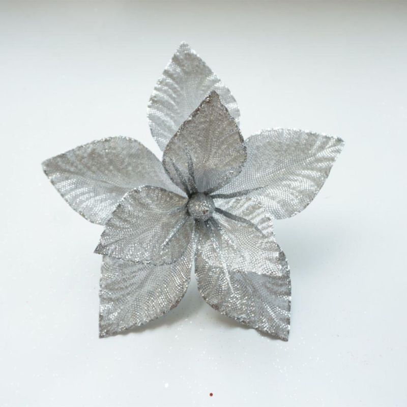 Silver Artificial Xmas Golden Silver Color Poinsettias or Christmas Decoration