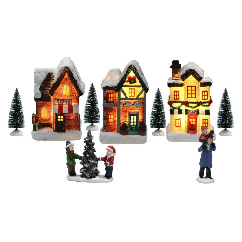 Christmas Village Figurines Indoor Decorations Snow Village Set/9PCS