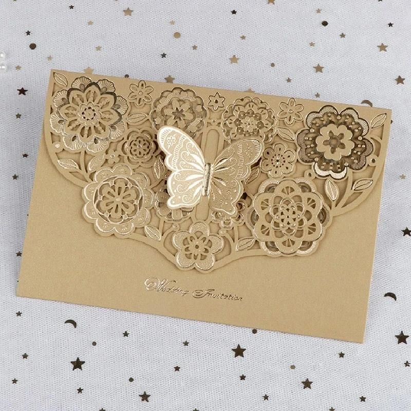 3D Butterfly Laser Cut Card Wedding Invitation with Envelope