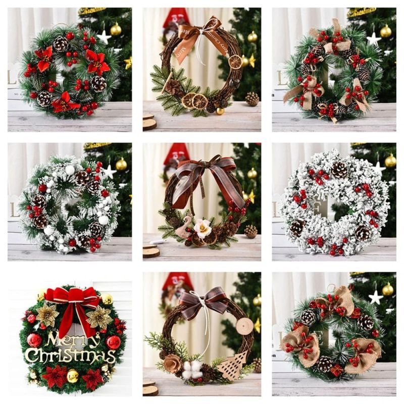 Customized 40cm Dia Christmas Wreath with Car Ribbon Red Cherries Decorations