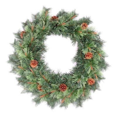 Yh22114 2022 Wholesale Cheap Artificial Christmas Wreaths for Outdoor Decoration PVC Pine Needle Wreath with Red Berries