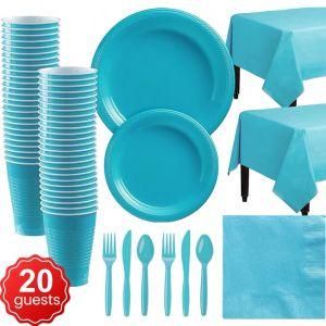 Blue Disposable Tableware Set Plastic Plates Cup Napkin Party Decor
