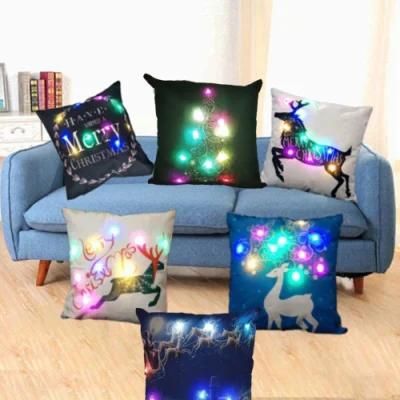 Settee Coloured LED Light Soft Burlap Pillow Case for Christmas Decoration