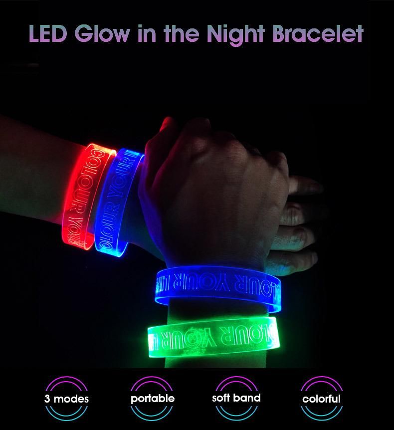 Custom LED Glow in The Dark Bracelet Flash Lighting Concert Wristband