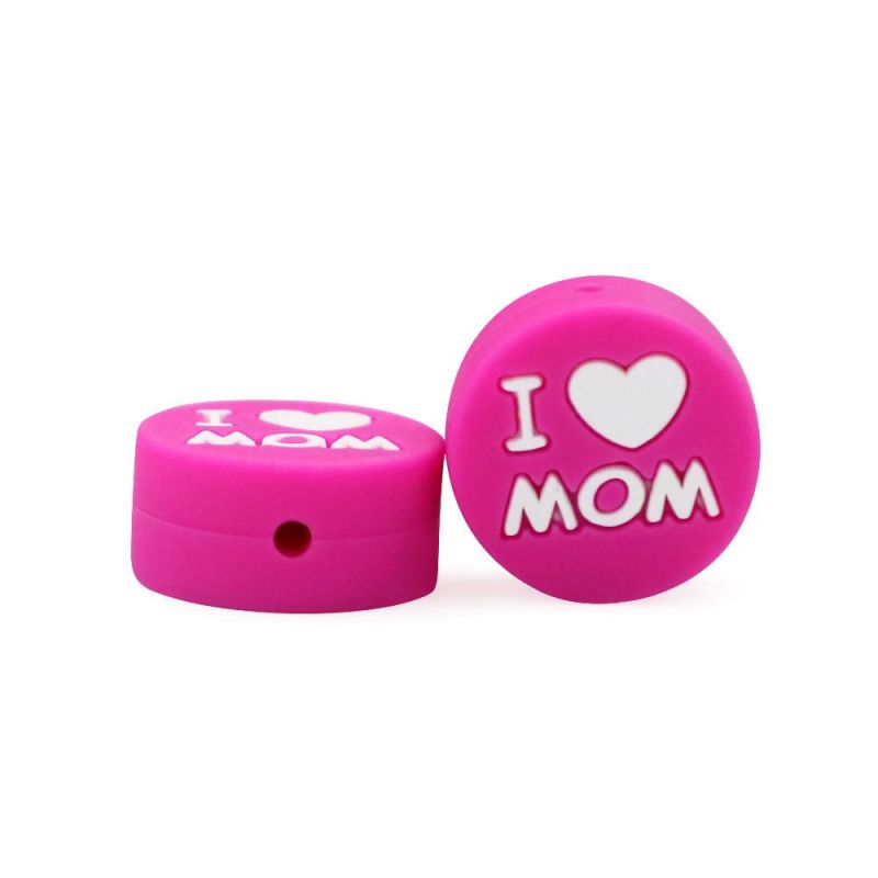 Silicone Teether Disc I Love Mom Baby Pacifier Clip Chain Nursing Accessories Safety Silicone Toys Tooth Training