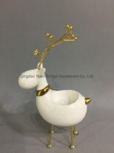 porcelain Candle Holder Deer with Gold Color Decor for Christmas