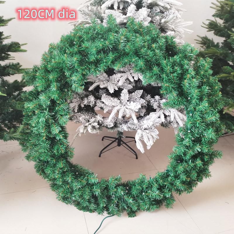 PVC Material 80cm, 100cm, 120cm X′mas Decoration Artificial Green Christmas Wreath with LED Light