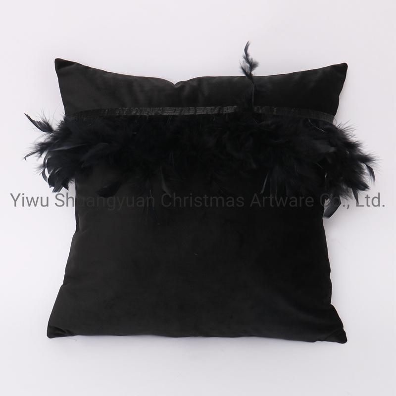 New Design Christmas Bolster Pillow with Feather for Holiday Wedding Party Home Decoration Hook Ornament Craft Gifts