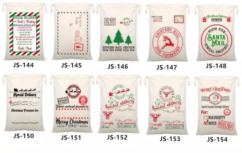 New Arrival Professional Santa Bag Christmas Cotton Bag with Drawstring Size Personalized Santa Sack