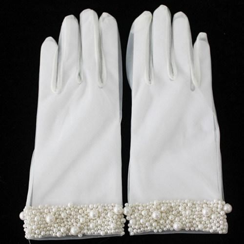 Classic Satin Wedding Gloves with Lace Decoration (JYG-29301)