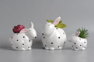 New Design Ceramic Rabbit Decoration with Plant
