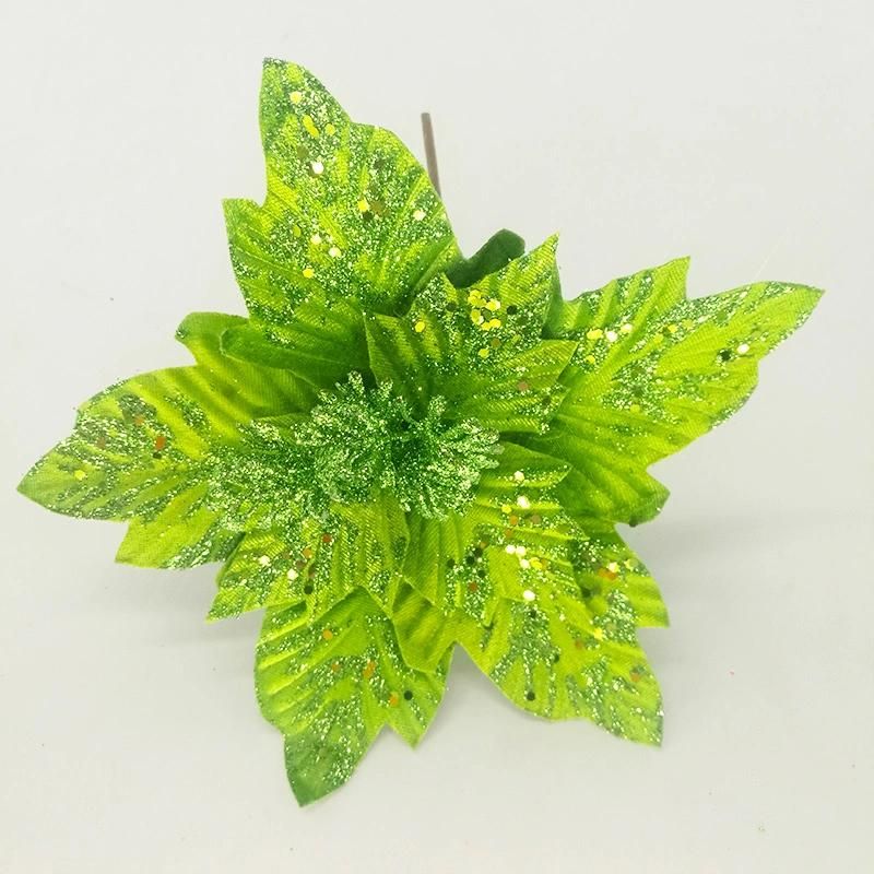 Wholesale Artificial Christmas Flowers with Sequins for Christmas Tree Decoration