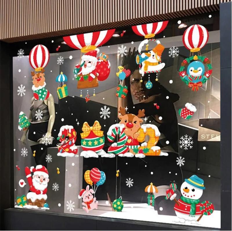 Static Clings Printed Window Clings PVC Sticker Waterproof Christmas Static Sticker Christmas Wall Home Room Decoration