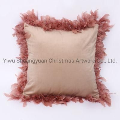 New Design Christmas Bolster Pillow with Feather for Holiday Wedding Party Home Decoration Hook Ornament Craft Gifts