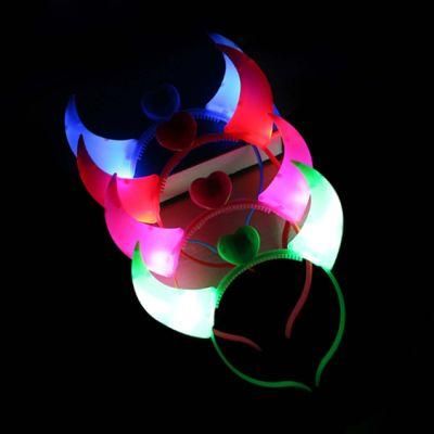 Ox Horns Design Plastic Halloween LED Flash Demon Headpiece Light
