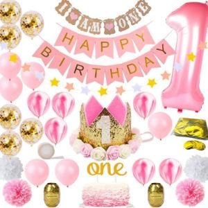Banner Aluminum Film Number Balloons Birthday Hat Ribbon Party Decorations