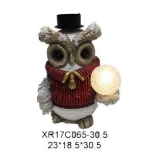 Factory Wholesaleresin Craft Polyresin Owl Christmas Gift with LED Light