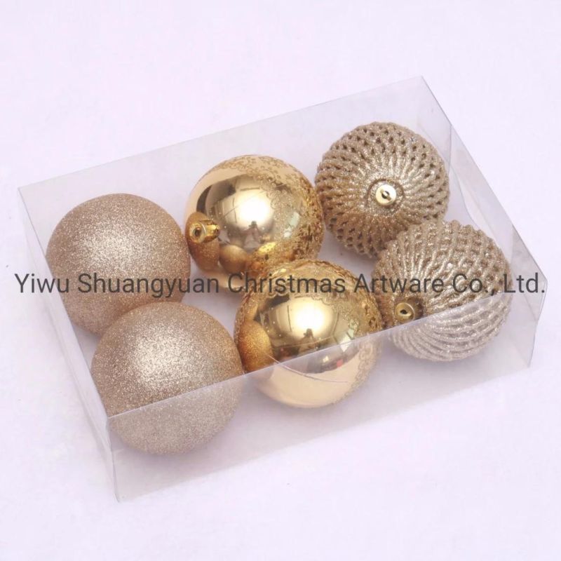 8cm Gold Shiny Glitter Plastic Christmas Balls for Xmas Decoration