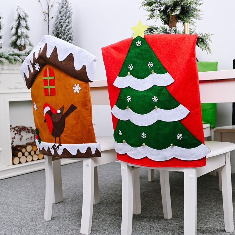 Christmas Santa Claus Red Hat Snowflake Chair Xmas Cap Chair Covers Decor Kitchen Dining Chair Slipcovers Sets