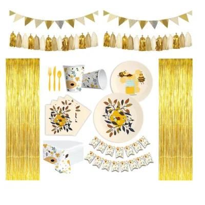 Wedding Graduation Decorations Disposable Dinnerware Set with Black Gold Plates Napkins Cups Party Supplies Set