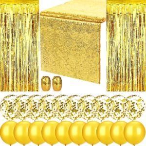 New Year Party Decoration Set Aluminum Foil Sequined Tablecloth Balloons