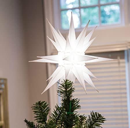 LED Moravian Star Tree Topper - Bright White 3D Lighted Christmas Star Tree Topper - Use as Advent Star, Bethlehem Star, or as Holiday Light Decoration. (White