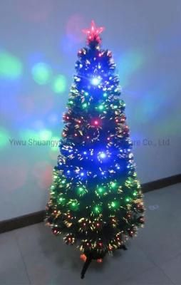 210cm Green PVC Fiber Optica Artificial Christmas Tree with LED Flower Leaf Pinecone Snow Red Berry