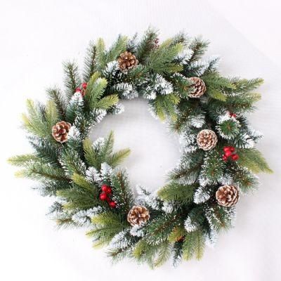 Xo2128MW Christmas Party Decoration Supplies Christmas Wreaths 50cm Door Hanging Christmas Wreaths Flocking Flowers for Home Decoration