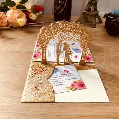 Glitter Laser Cut 3D Handmade Pop up Wedding Invitation Card