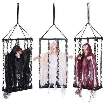 Animated Hanging Shaking Ghost Chained Halloween Decor Sound Sensor Flashing Eyes Pack of 3