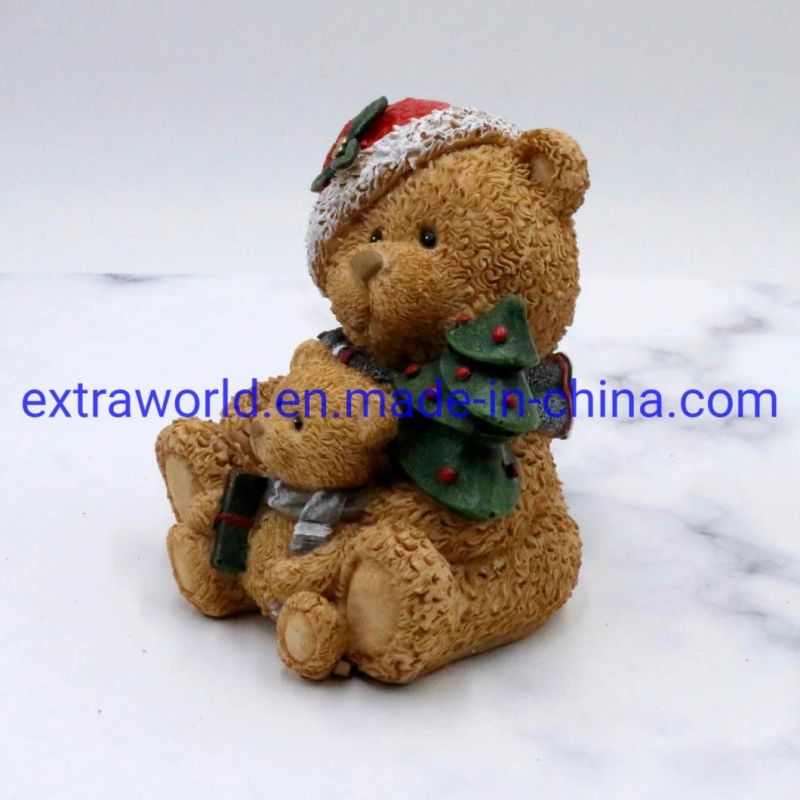 Resin Christmas Teddy Bears Family Lighting Decoration Holiday Indoor