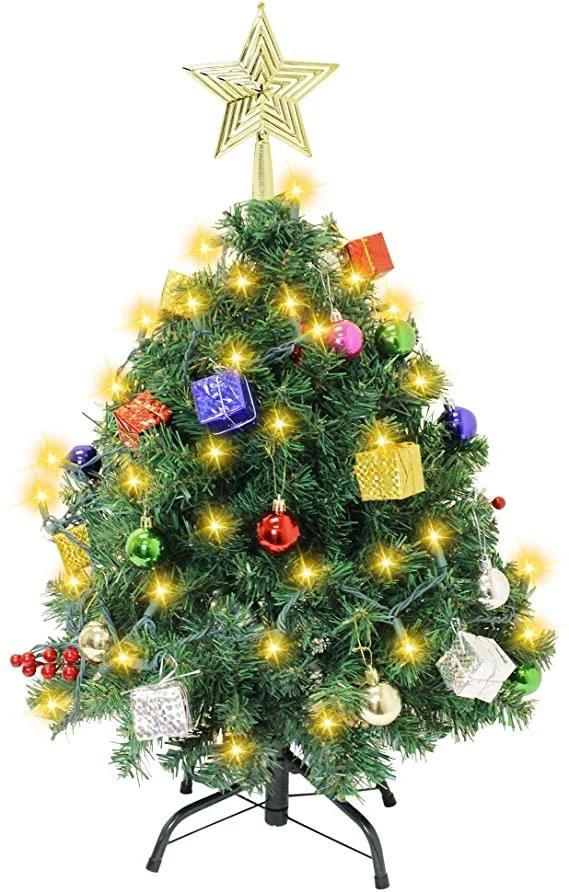 DIY Christmas Tree 2.5FT with Decorating Kits and 100counts of String Lights, Prelit Artificial Christmas Tree Decorations for Outdoor/Indoor Decor