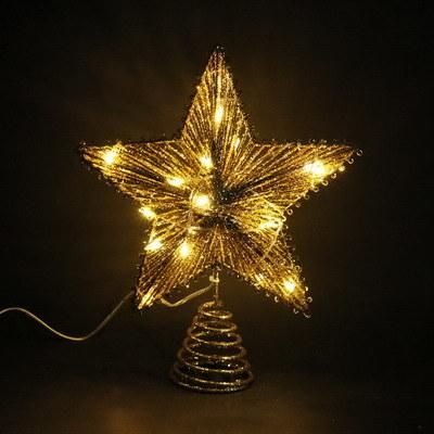 BSCI Factory Sale 20*6*25cm+T20L; Gold Iron Material Tree Top Star with Glitter and Light