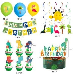 Cartoon Dinosaur Streamer Balloons Cake Topper Children&prime;s Birthday Party Supplies