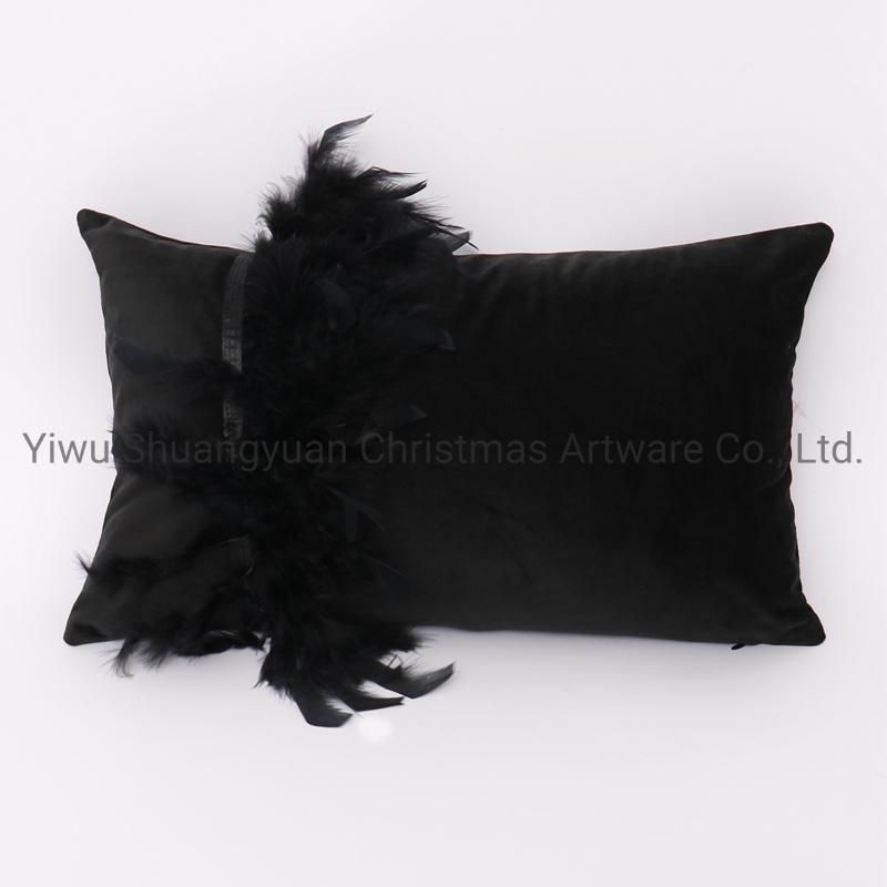 New Design Christmas Bolster Pillow with Feather for Holiday Wedding Party Home Decoration Hook Ornament Craft Gifts