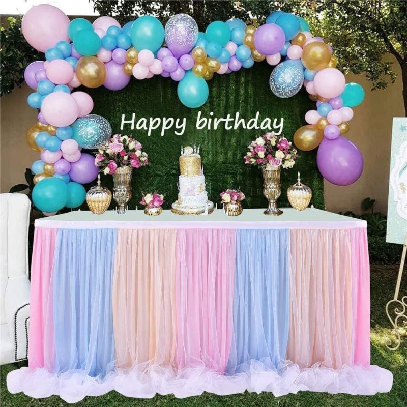 Table Skirting Designs Tulle Table Skirt Fancy Rosette Romantic Wedding Party Banquet for Birthday