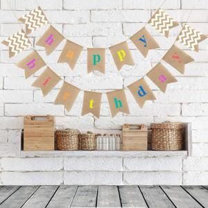 Happy Birthday Party Flax Pull Flag Birthday Burlap Swallowtail Banner