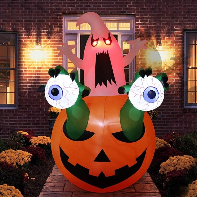 Inflatable Eyeball Pops Pumpkin Scary Ghost Halloween Courtyard Decoration with LED Lights