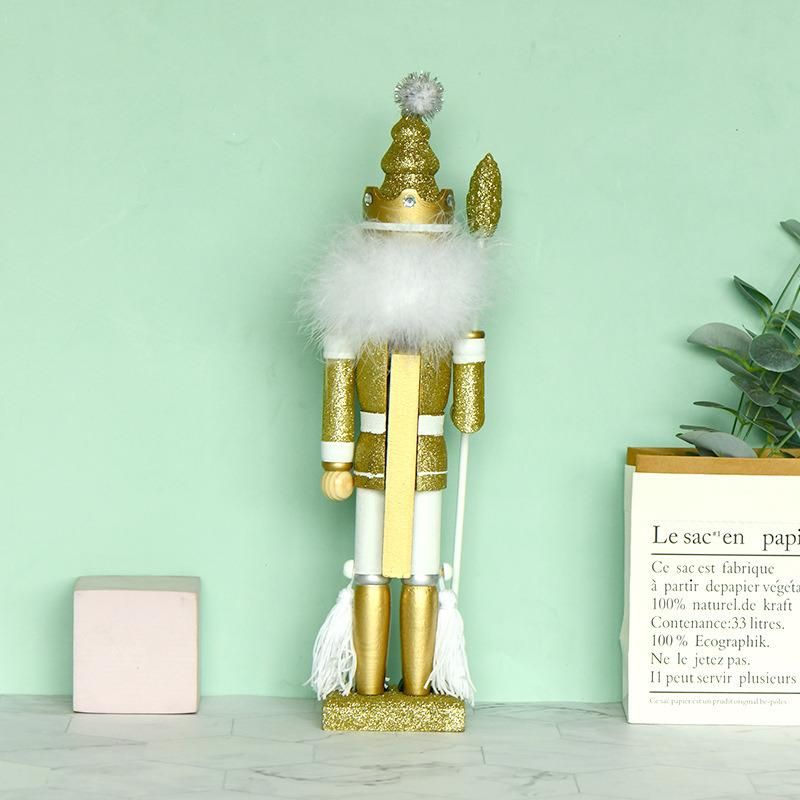 15.8 Inch Wooden Nutcracker Ornaments Christmas Decorations Holiday Decor Kids Toys Nutcracker Puppets, Gold King