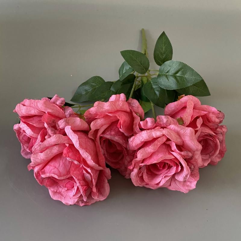 Hot Sale Quality Silk 5heads Rose Flower Silk Rose Flower Bouquet for Wedding Decoration