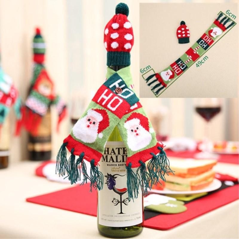 Christmas Home Table Decoration Scarf Hat Style Wine Bottle Cover